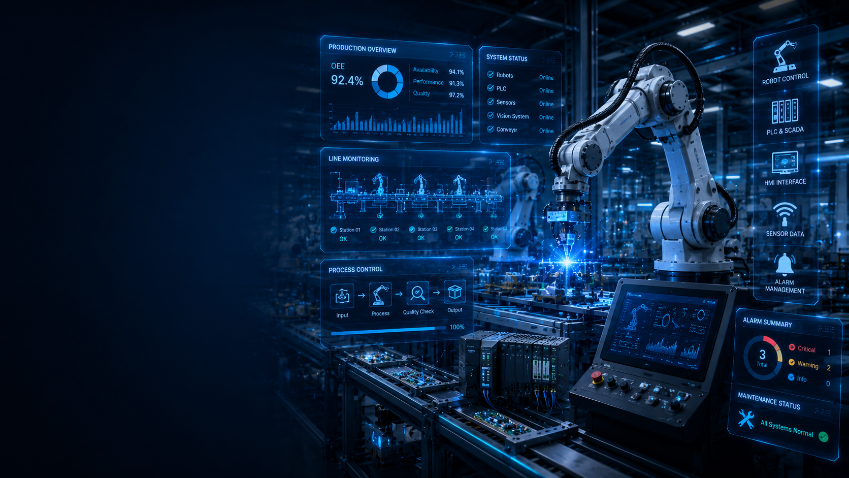 Automated production line with industrial robotics