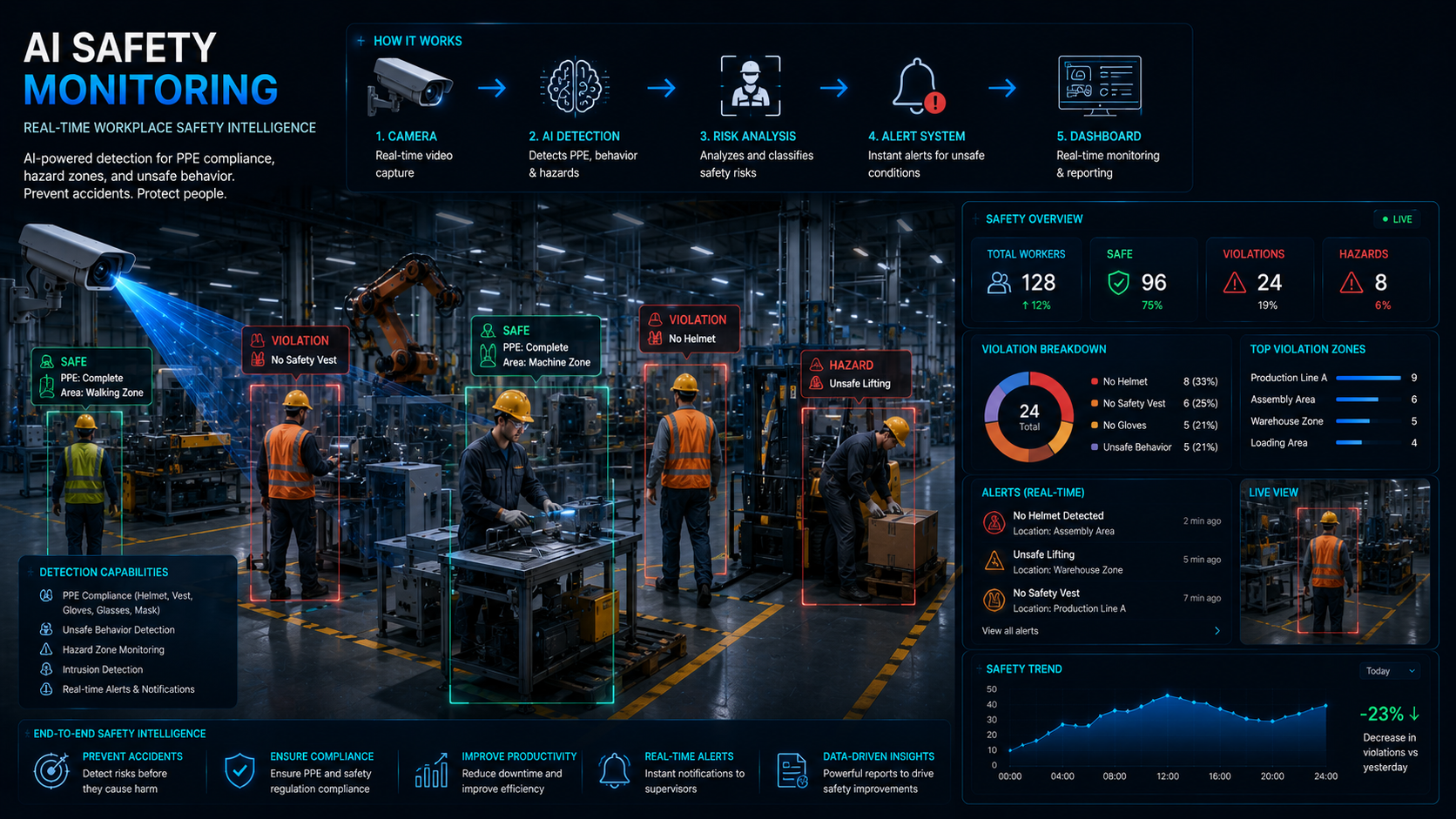 AI safety monitoring system on a worksite